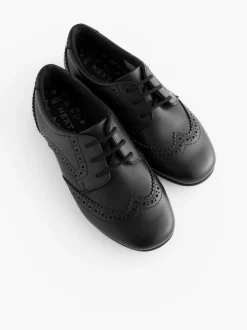 Matt Black Wide Fit (G) Leather Brogue Lace-Up School Shoes