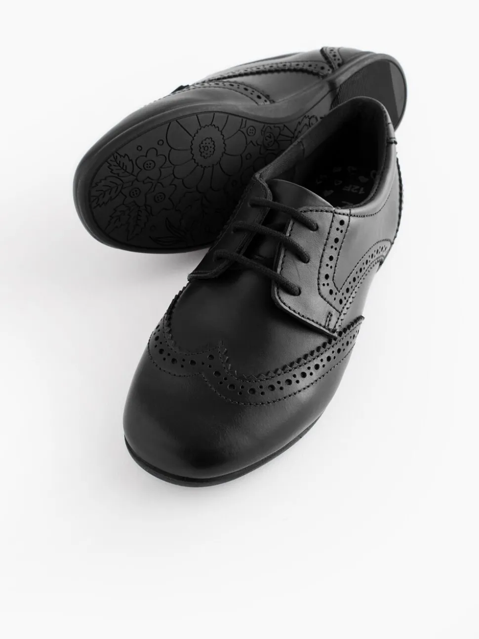 Matt Black Wide Fit (G) Leather Brogue Lace-Up School Shoes