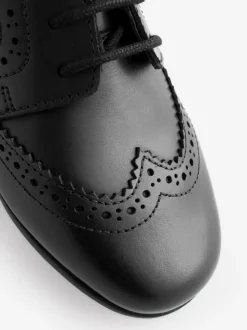 Matt Black Wide Fit (G) Leather Brogue Lace-Up School Shoes