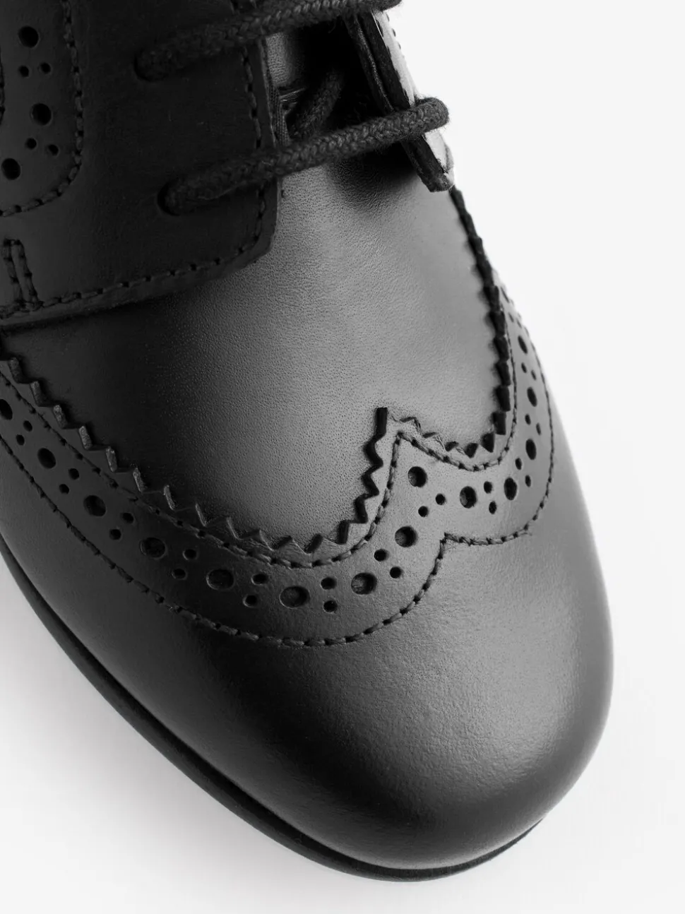 Matt Black Wide Fit (G) Leather Brogue Lace-Up School Shoes
