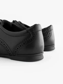 Matt Black Wide Fit (G) Leather Brogue Lace-Up School Shoes