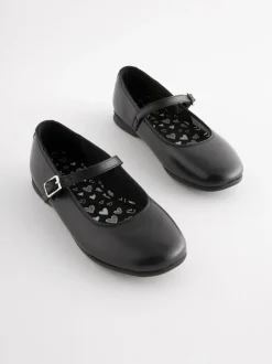 Matt Black Wide Fit (G) Leather Mary Jane School Shoes