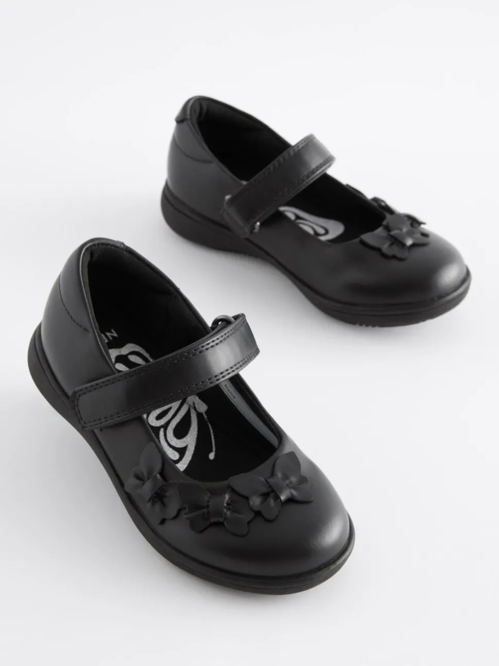 Matt Black Wide Fit (G) School Junior Butterfly Mary Jane Shoes