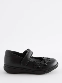Matt Black Wide Fit (G) School Junior Butterfly Mary Jane Shoes