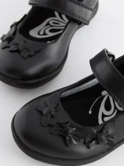 Matt Black Wide Fit (G) School Junior Butterfly Mary Jane Shoes