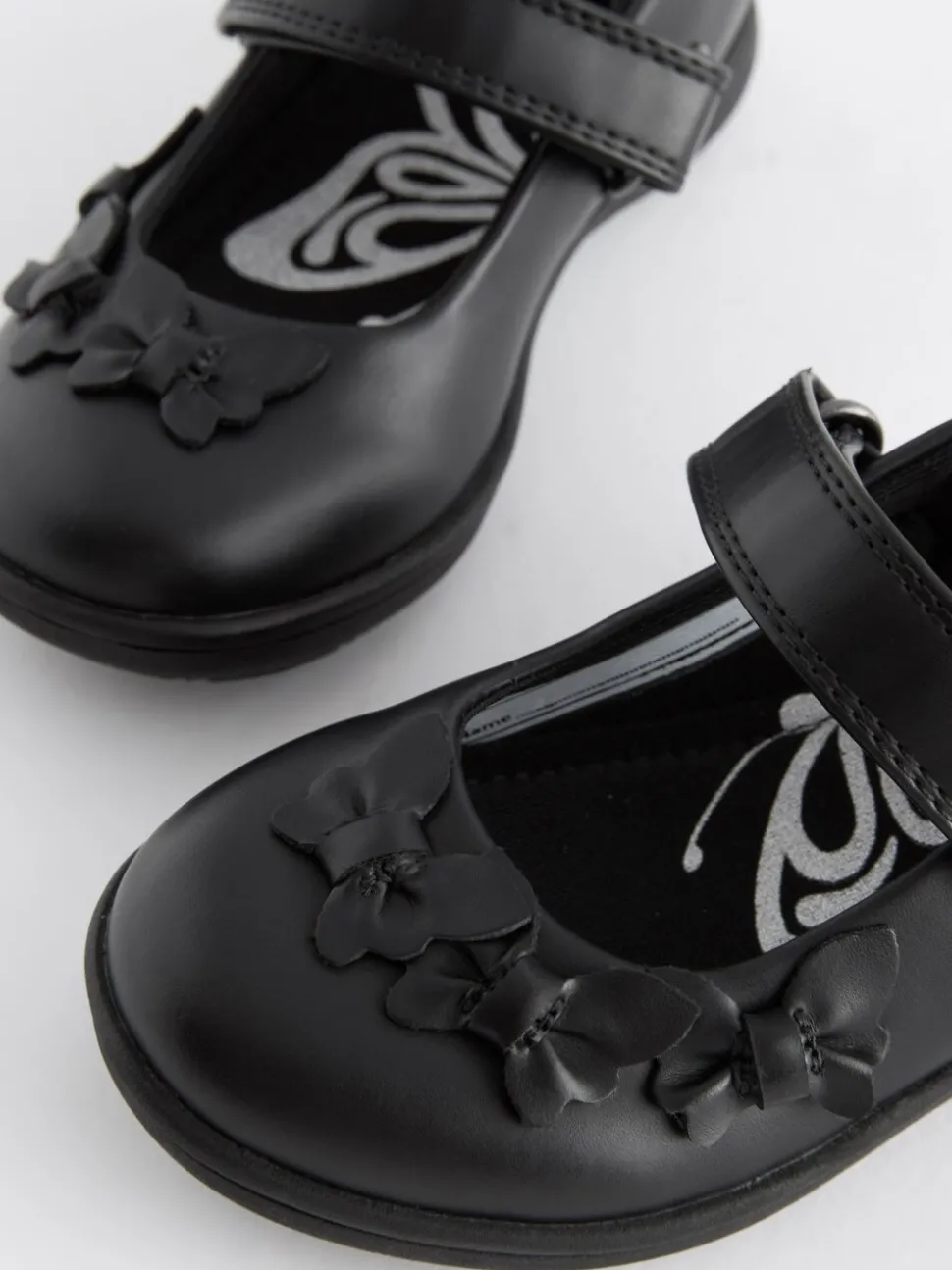 Matt Black Wide Fit (G) School Junior Butterfly Mary Jane Shoes