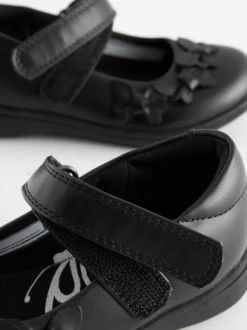 Matt Black Wide Fit (G) School Junior Butterfly Mary Jane Shoes