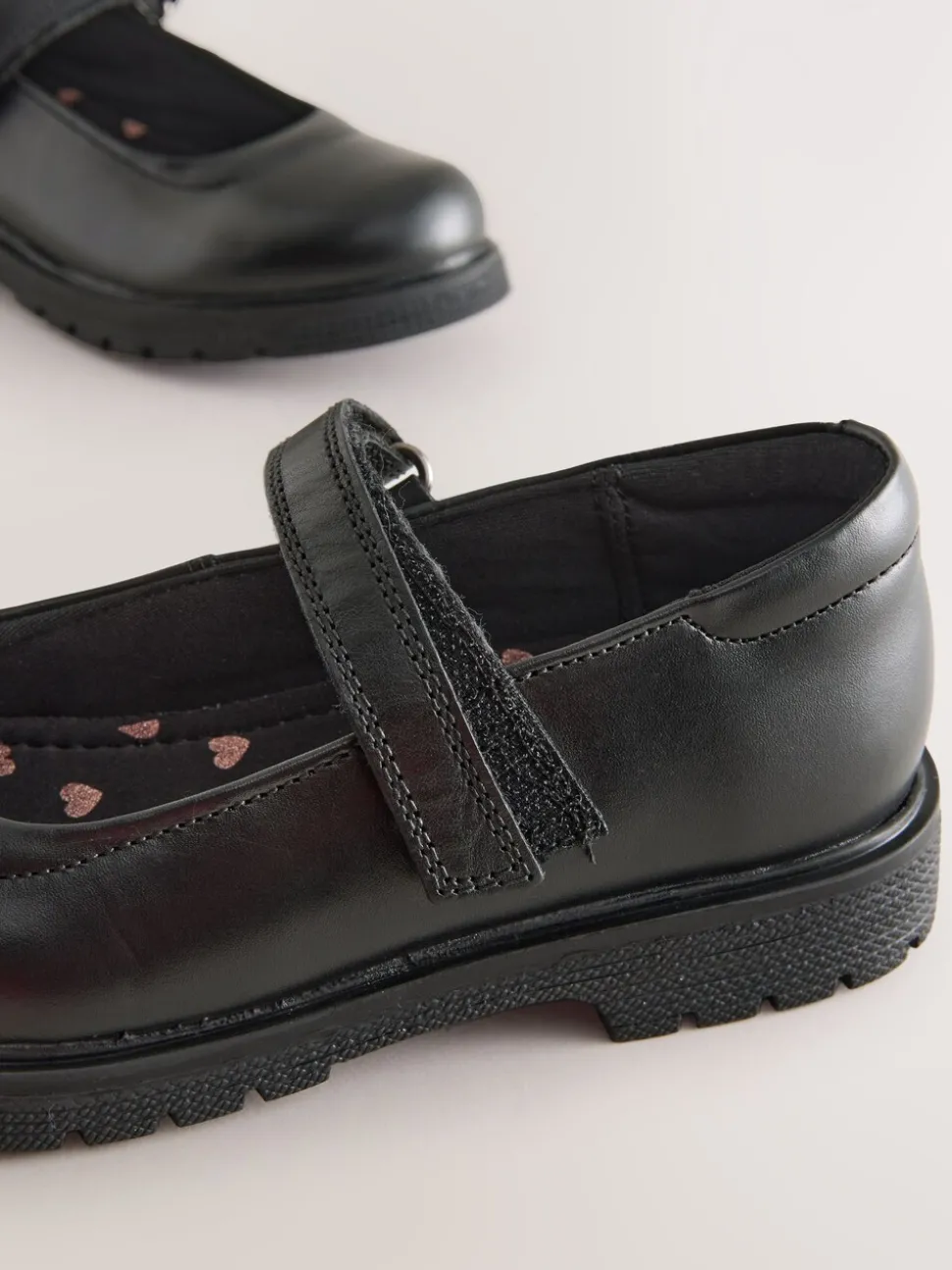 Matt Black Wide Fit (G) School Leather Chunky Mary Jane Shoes