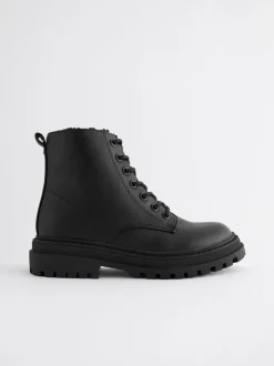 Matt Black Standard Fit (F) Warm Lined Lace-Up Ankle Boots
