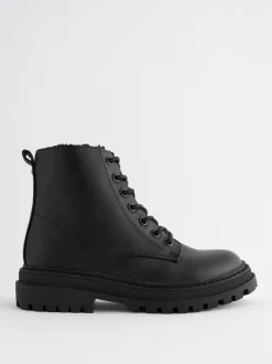 Matt Black Wide Fit (G) Warm Lined Lace-Up Ankle Boots