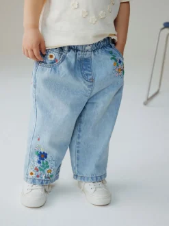 Mid Blue Floral Embroidered Jeans (3mths-7yrs)