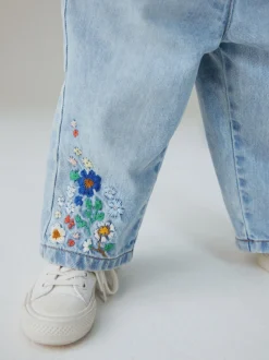 Mid Blue Floral Embroidered Jeans (3mths-7yrs)