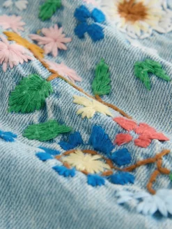 Mid Blue Floral Embroidered Denim Playsuit and T-Shirt (3mths-7yrs)