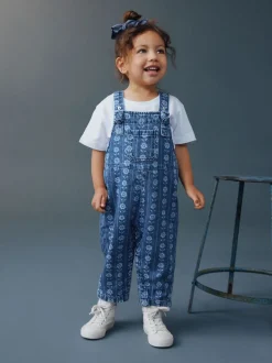 Mid Blue Floral Print Dungarees (3mths-7yrs)