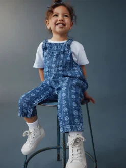 Mid Blue Floral Print Dungarees (3mths-7yrs)