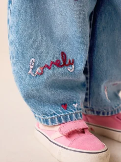 Mid Blue Galentines Embroidered Jeans (3mths-7yrs)