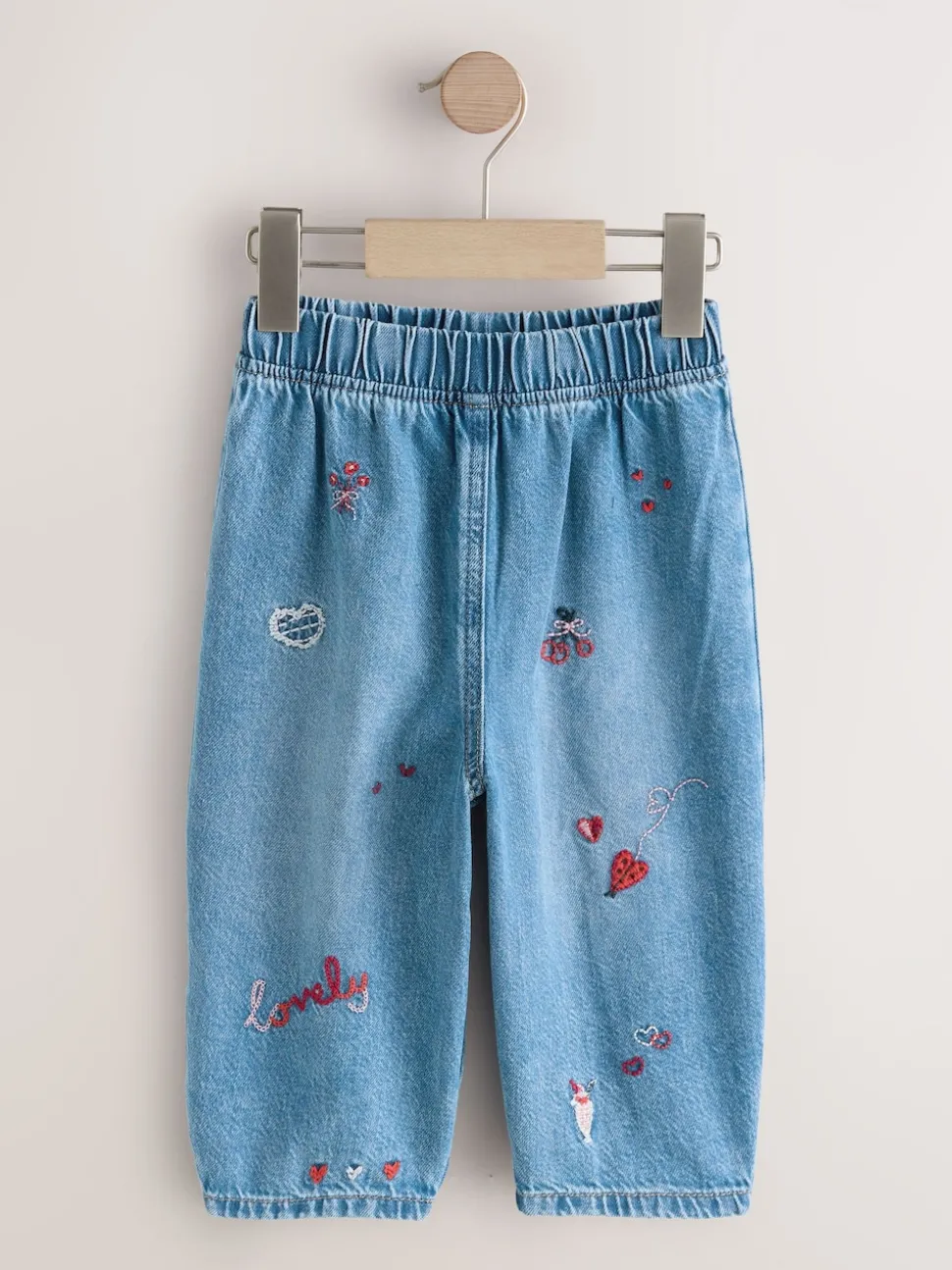Mid Blue Galentines Embroidered Jeans (3mths-7yrs)