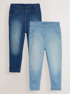 Mid Blue/Light Blue Denim 2 Pack Elasticated Waist Jeggings (3mths-7yrs)