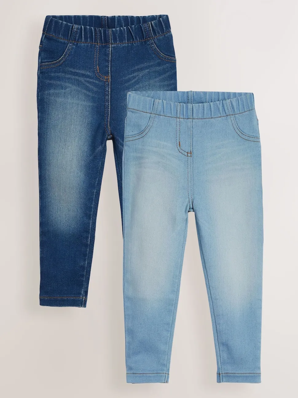 Mid Blue/Light Blue Denim 2 Pack Elasticated Waist Jeggings (3mths-7yrs)