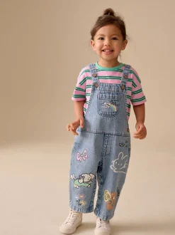 Mid Blue Cat Printed Denim Dungarees (3mths-7yrs)