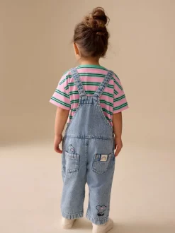 Mid Blue Cat Printed Denim Dungarees (3mths-7yrs)