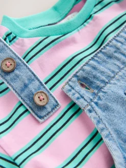 Mid Blue Cat Printed Denim Dungarees (3mths-7yrs)
