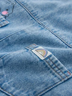Mid Blue Cat Printed Denim Dungarees (3mths-7yrs)