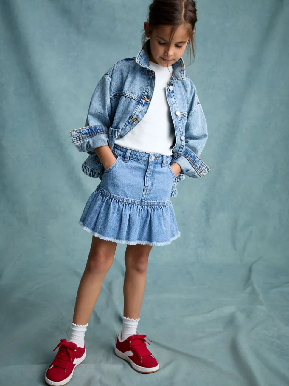 Mid Blue Cotton Skirt (3-16yrs)
