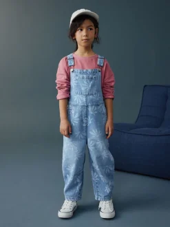 Mid Blue Daisy Printed Dungaree (3-16yrs)