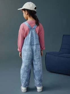 Mid Blue Daisy Printed Dungaree (3-16yrs)