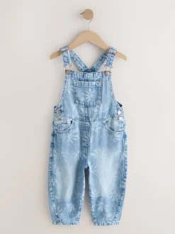 Mid Blue Daisy Printed Dungaree (3-16yrs)