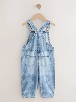 Mid Blue Daisy Printed Dungaree (3-16yrs)