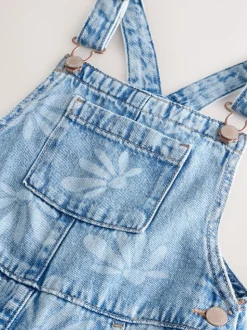 Mid Blue Daisy Printed Dungaree (3-16yrs)