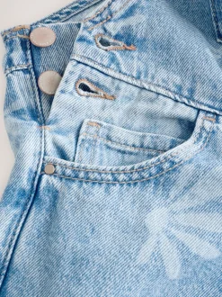 Mid Blue Daisy Printed Dungaree (3-16yrs)