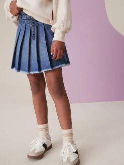 Mid Blue Denim Pleated Skirt (3-16yrs)
