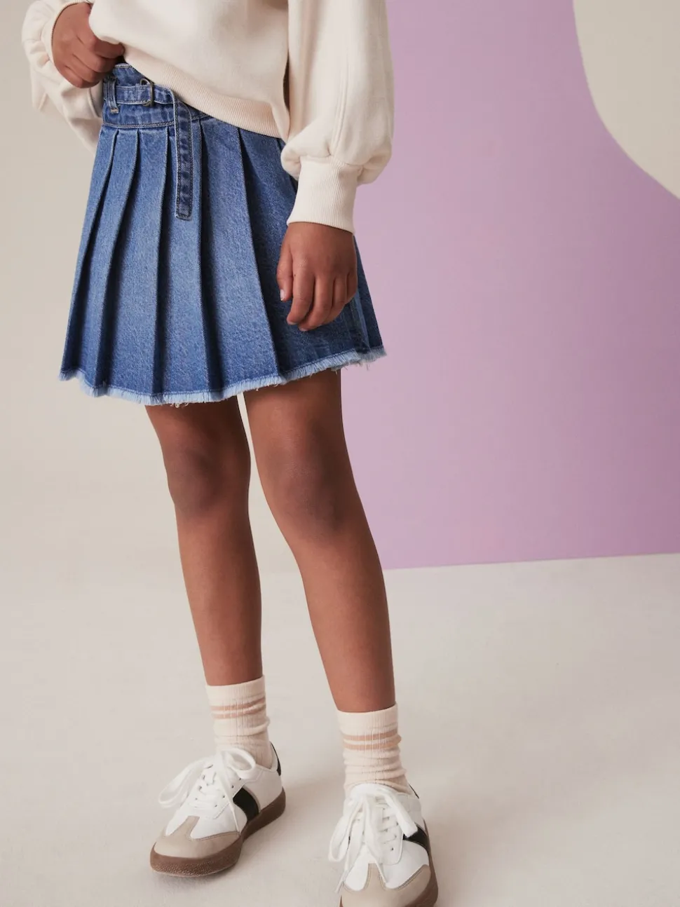 Mid Blue Denim Pleated Skirt (3-16yrs)