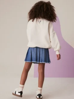 Mid Blue Denim Pleated Skirt (3-16yrs)
