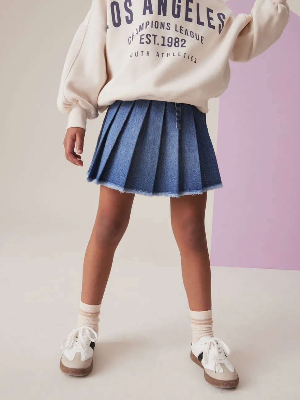Mid Blue Denim Pleated Skirt (3-16yrs)