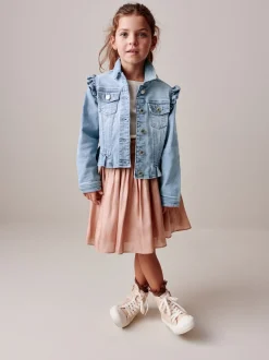 Mid Blue Frill Shoulder Denim Jacket (3-16yrs)