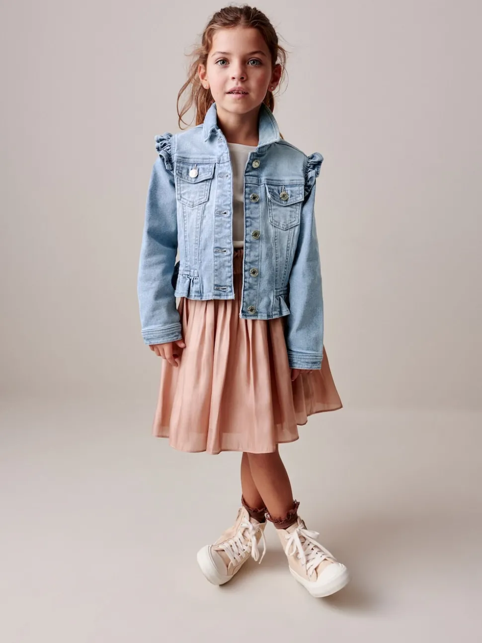 Mid Blue Frill Shoulder Denim Jacket (3-16yrs)