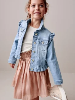 Mid Blue Frill Shoulder Denim Jacket (3-16yrs)