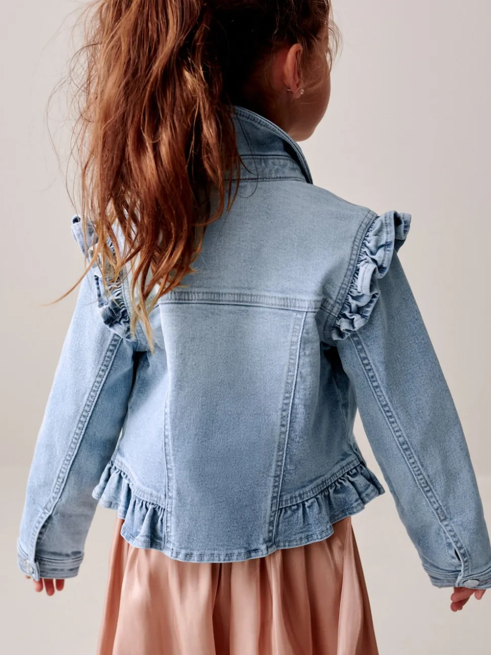 Mid Blue Frill Shoulder Denim Jacket (3-16yrs)