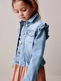 Mid Blue Frill Shoulder Denim Jacket (3-16yrs)
