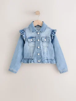 Mid Blue Frill Shoulder Denim Jacket (3-16yrs)