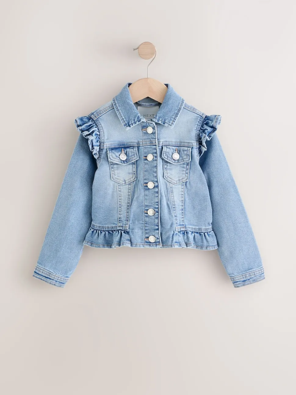 Mid Blue Frill Shoulder Denim Jacket (3-16yrs)