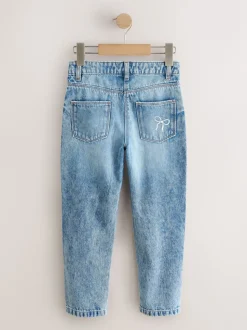 Mid Blue Mom Fit Wide Floral Print Embellished Jeans (3-16yrs)