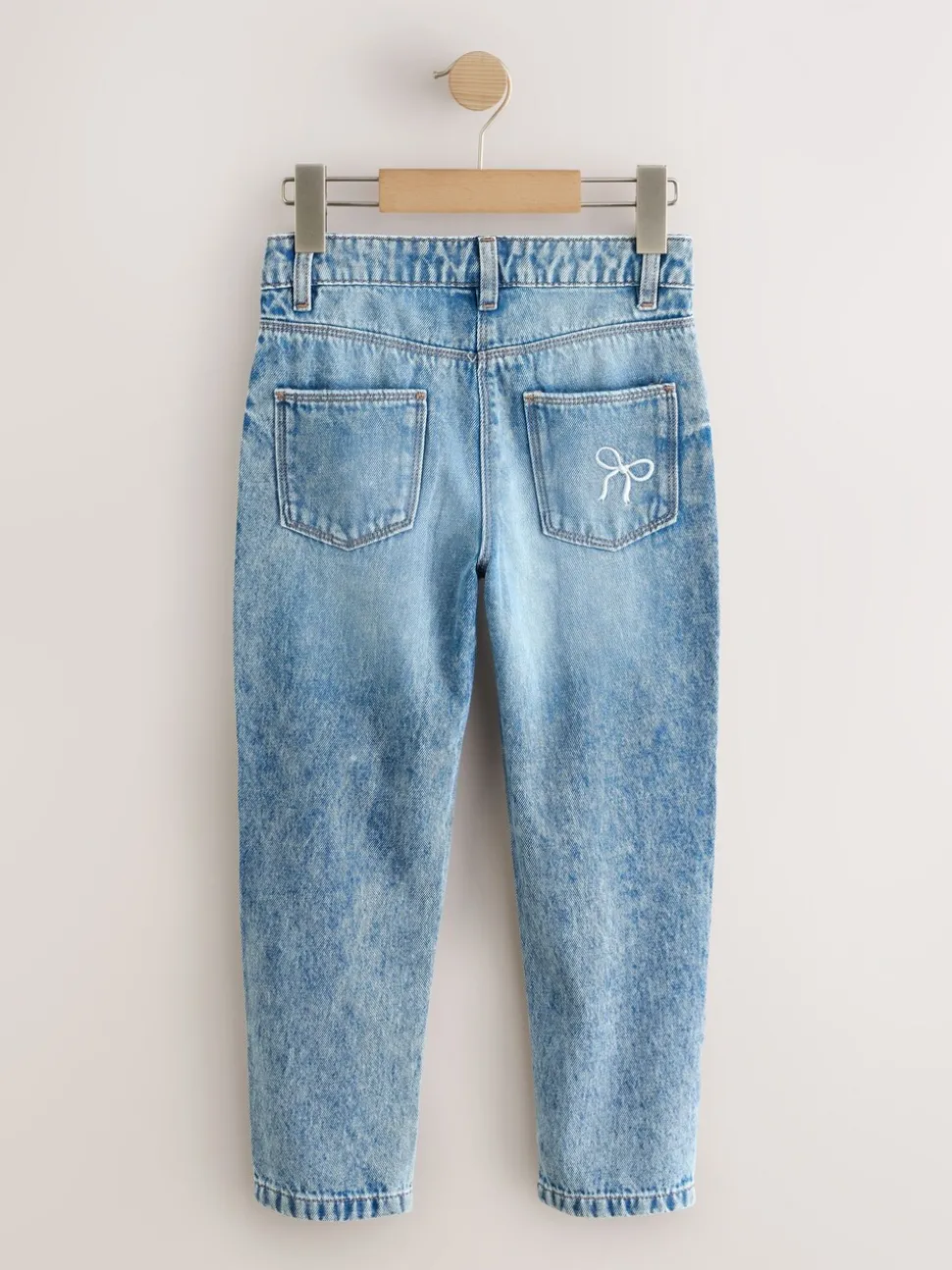 Mid Blue Mom Fit Wide Floral Print Embellished Jeans (3-16yrs)