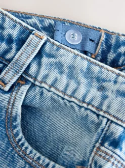 Mid Blue Mom Fit Wide Floral Print Embellished Jeans (3-16yrs)
