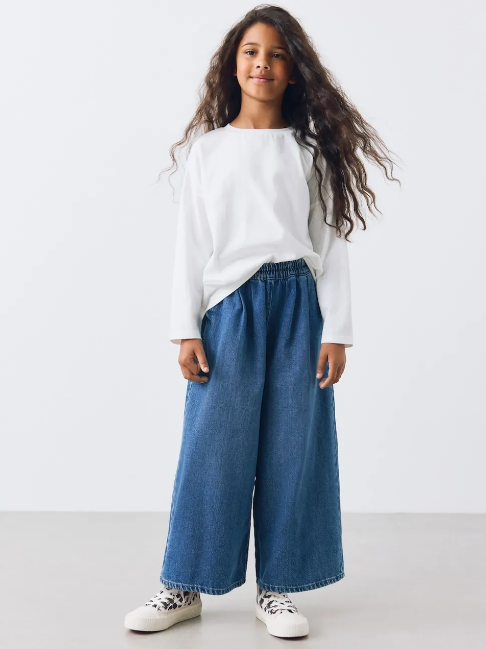 Mid Blue Pull On Wide Leg Jeans (6-16yrs)