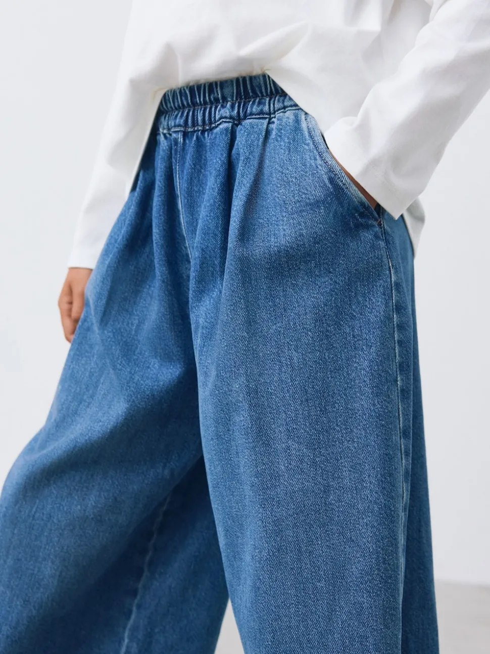 Mid Blue Pull On Wide Leg Jeans (6-16yrs)